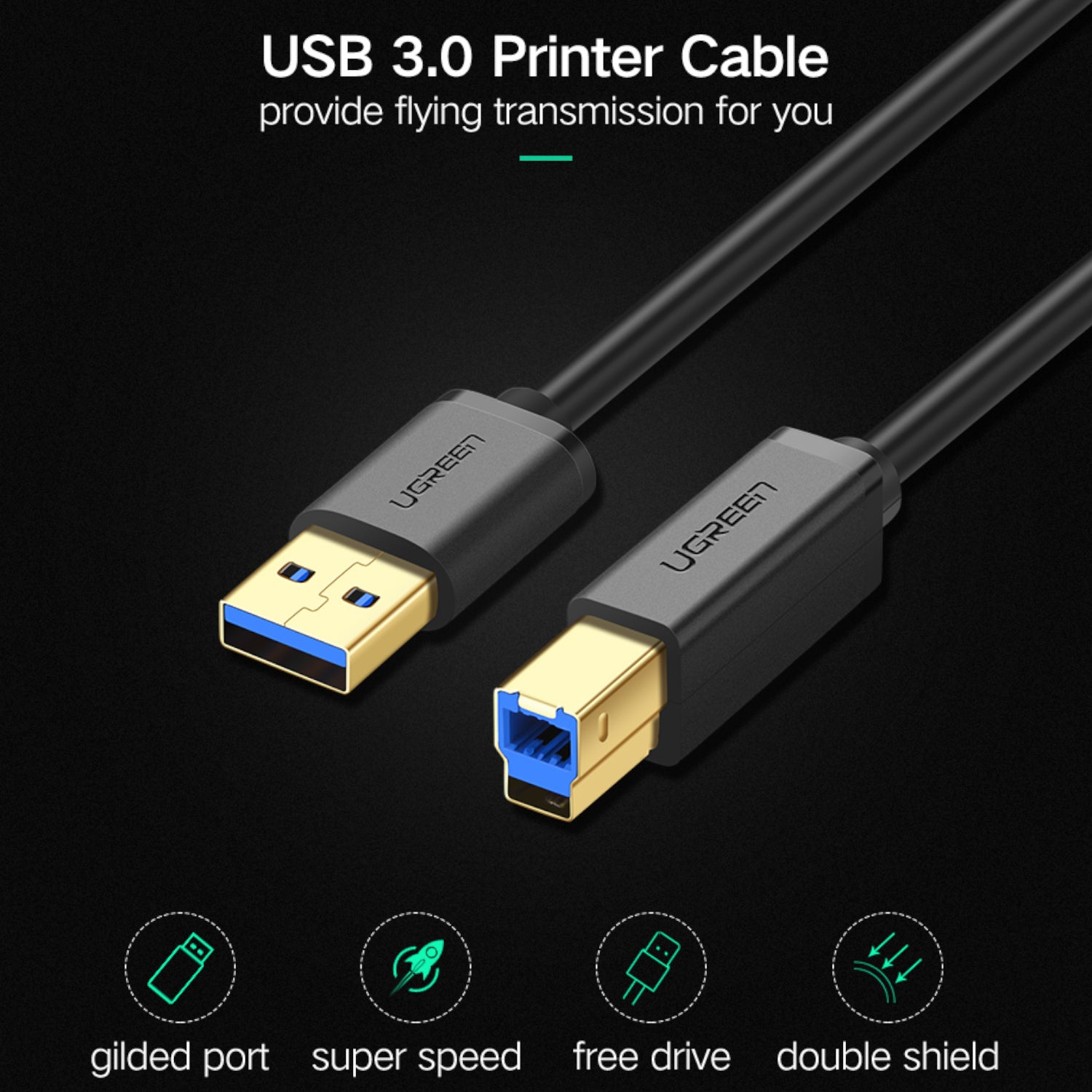 UGREEN US210 USB-A Printer Cable 2M - Black – image 4