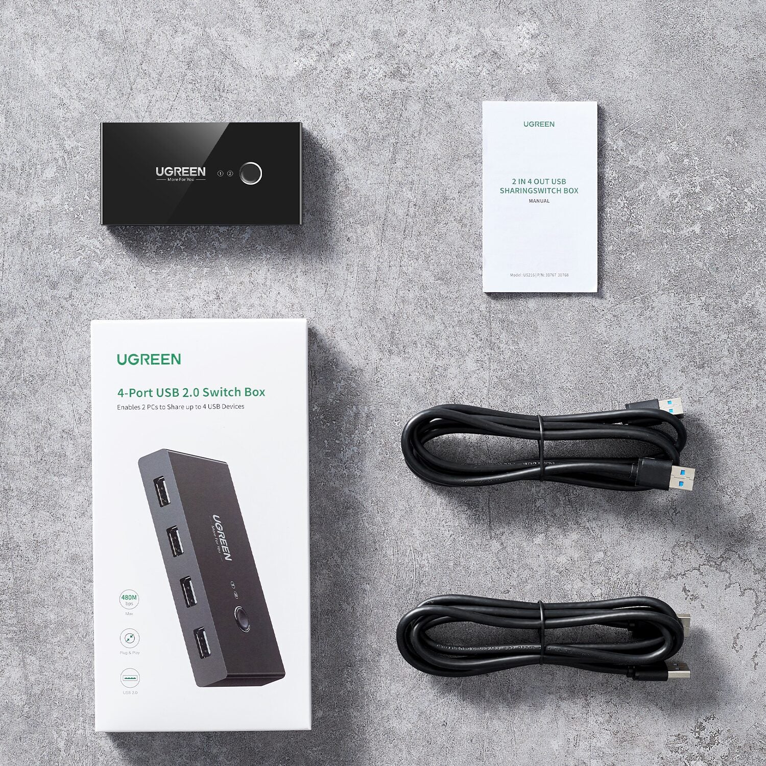 UGREEN USB 2.0 4-Port Switch Box, with 1.5m USB Cables – image 5