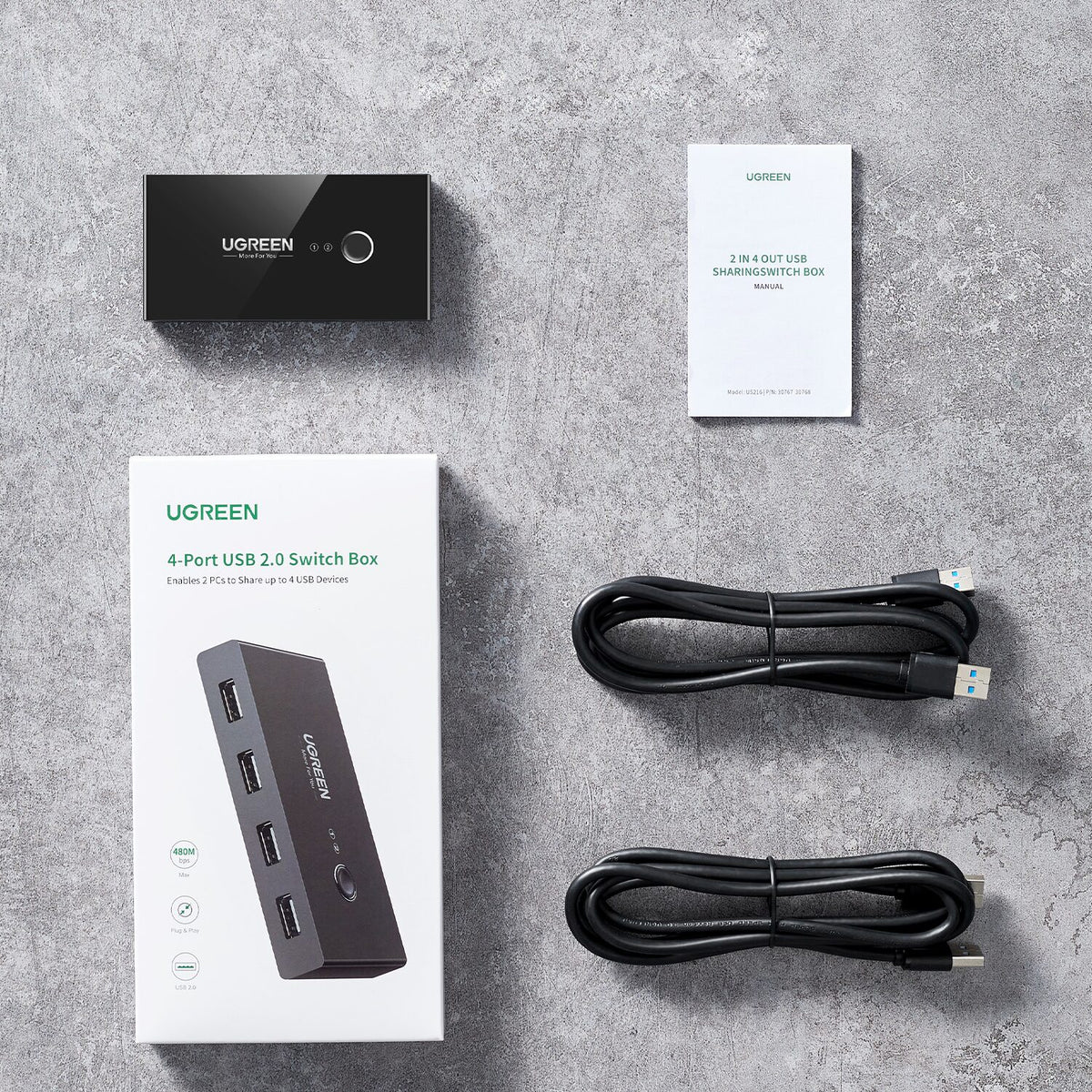 UGREEN USB 2.0 4-Port Switch Box, with 1.5m USB Cables – image 5