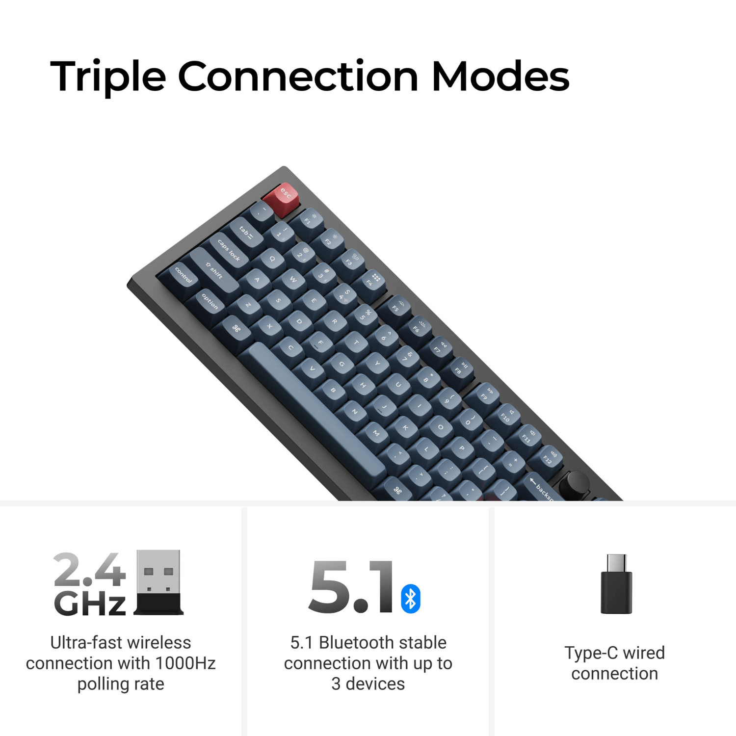 Keychron V3 Max QMK/VIA 80% Wireless Custom Mechanical Keyboard (Brown Switch) – Carbon Black – image 3