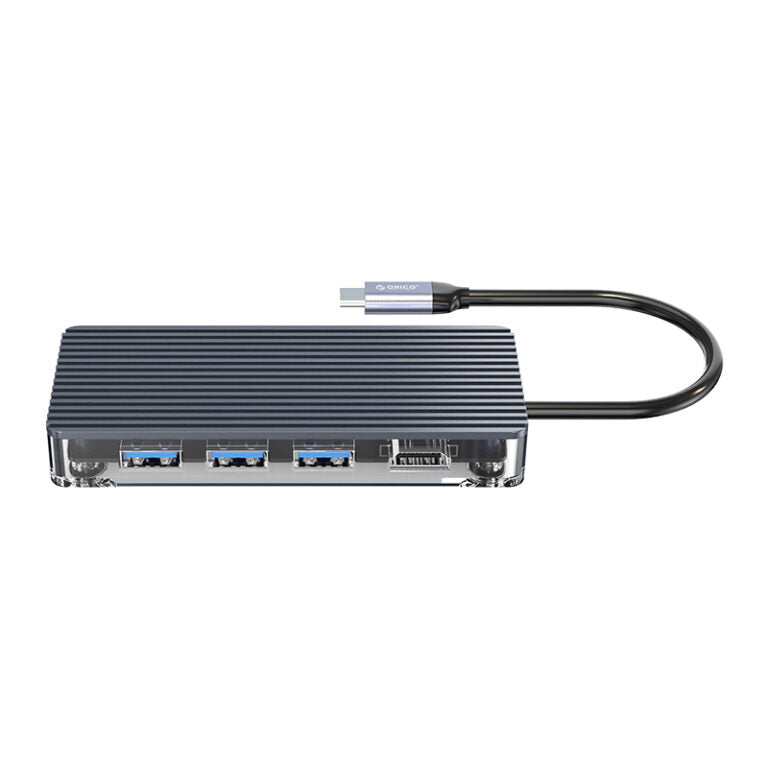 ORICO 7 Port 3 x USB3.0|1 x HDMI|1 x TF|1 x SD|1 x Type-C Transparent Hub – Grey