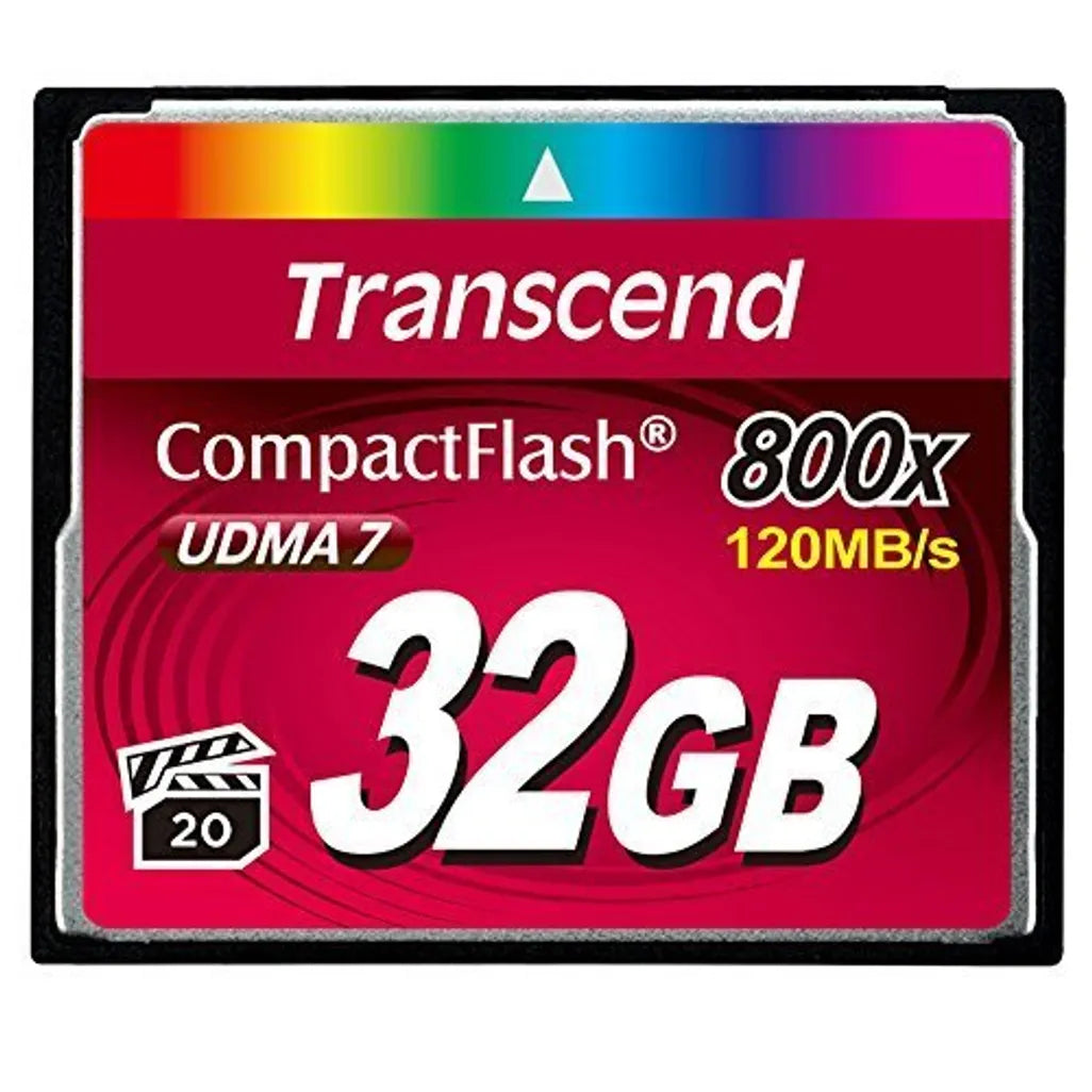 Transcend TS32GCF800, 32 GB, CompactFlash, 120 MB/s, 40 MB/s, Black