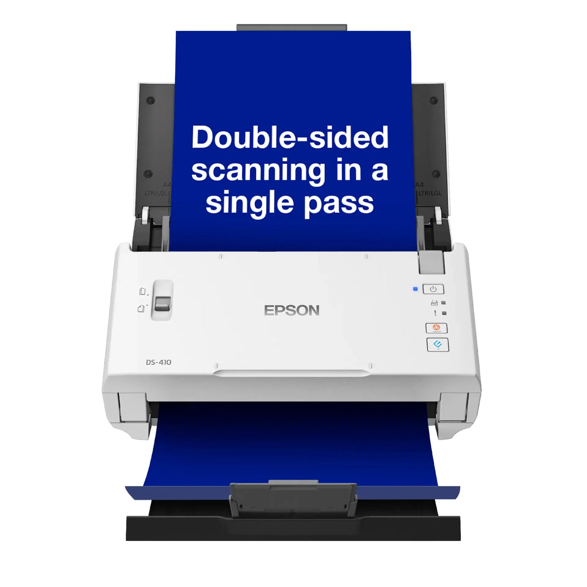 Epson WorkForce DS-410-Sheetfeed;A4 A3 with stitching; Duplex; 600x600DPI; 35ppm; Single Pass Dual; Ddaily Duty Cycle 4000. USB