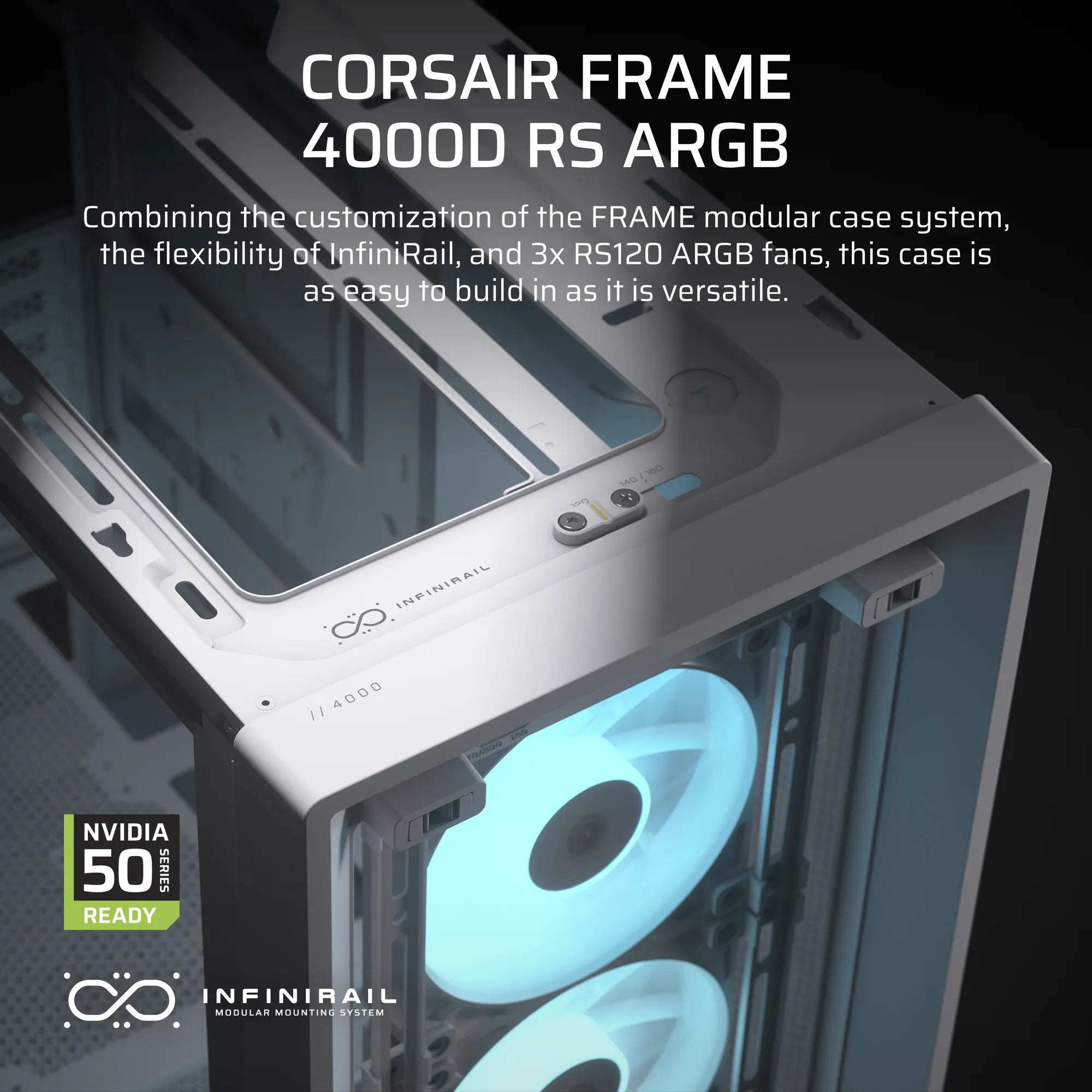 FRAME 4000D RS ARGB White Mid-Tower PC Case; 2x 3.5'' |  2x 2.5'' Drive Bays; Up to 360mm Radiator; 3x RS ARGB PWM Fans; - image 7