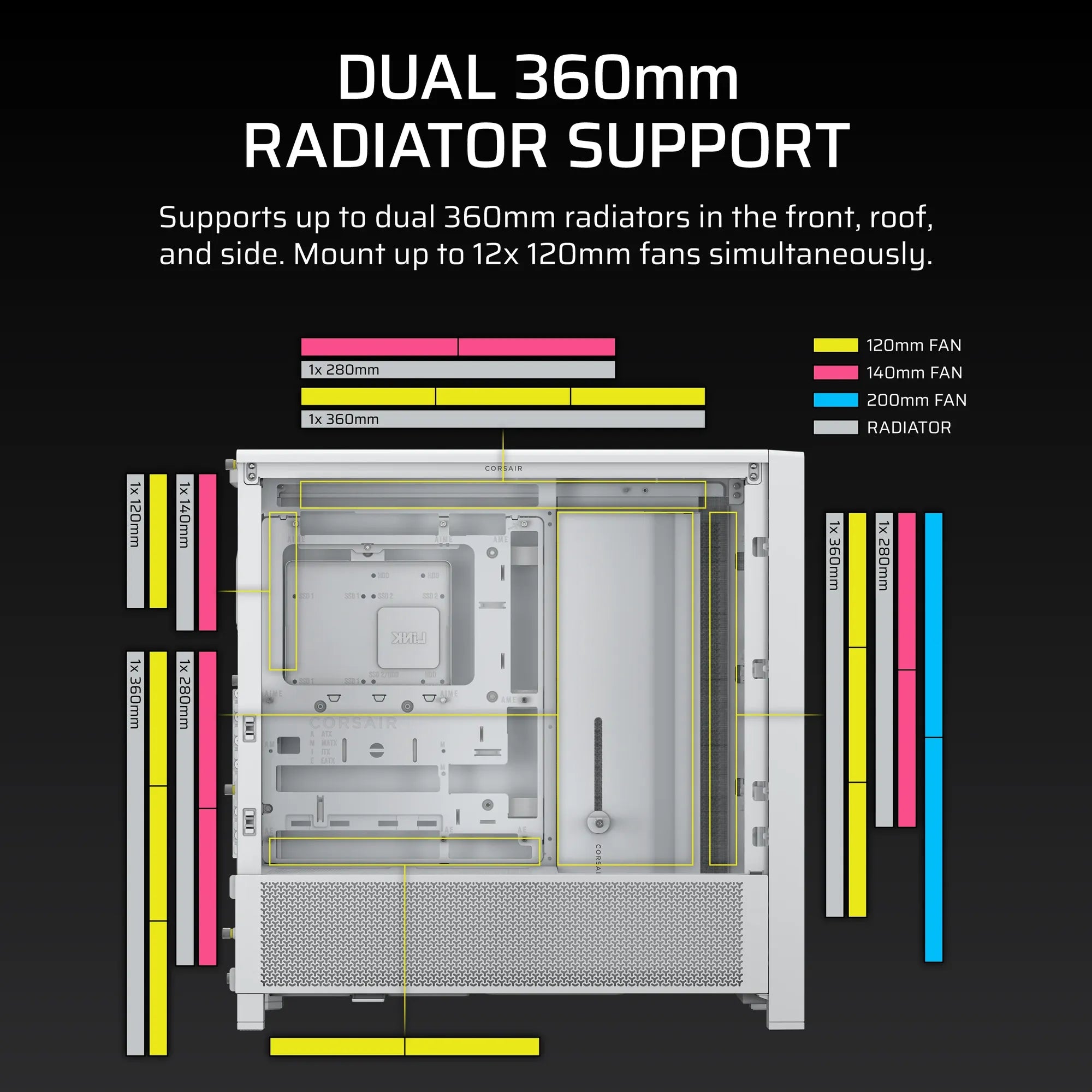 FRAME 4000D White Mid-Tower PC Case; 2x 3.5'' |  2x 2.5'' Drive Bays; Up to 360mm Radiator compatible; No Fans - image 8