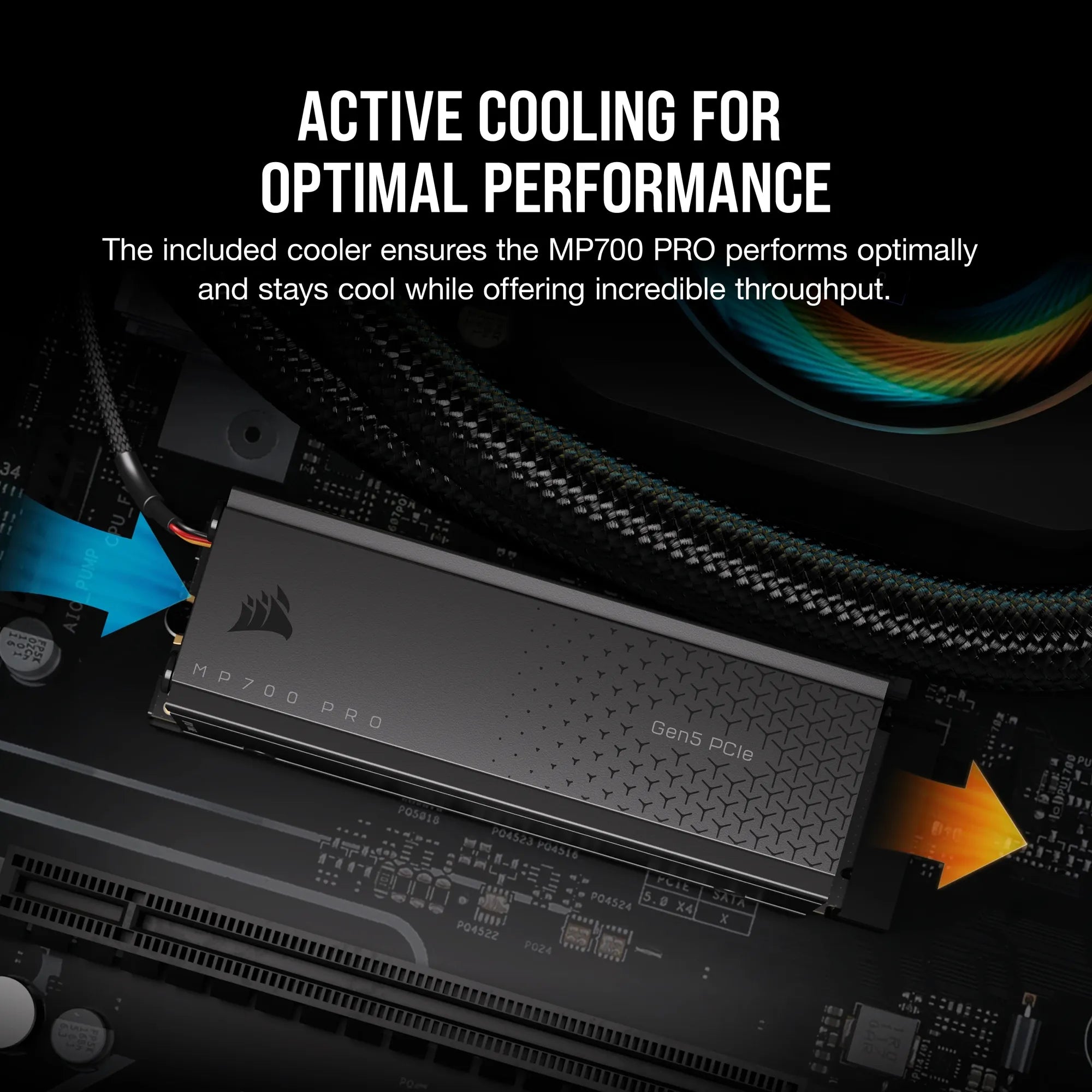 Corsair MP700 PRO 2TB M.2 NVMe PCIe Gen. 5 x4 SSD with Cooler; Read Up To 12 400MB/s; Write up to 11 800MB/s - image 8