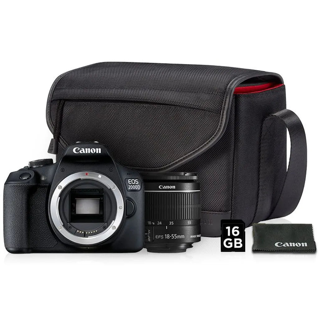 EOS 2000D; EF-S 18-55mm f/3.5-5.6 IS II; Canon SB130 Bag;16Gb SD Card