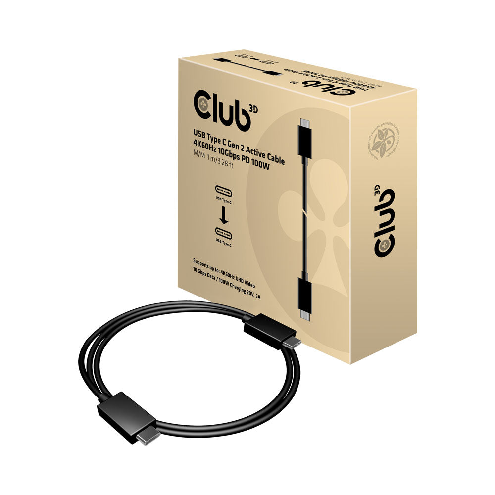 CLUB3D CAC-1522 1M 4K 10GBPS TYPE-C GEN2 ACTIVE CABLE WITH 100W POWER DELIVERY