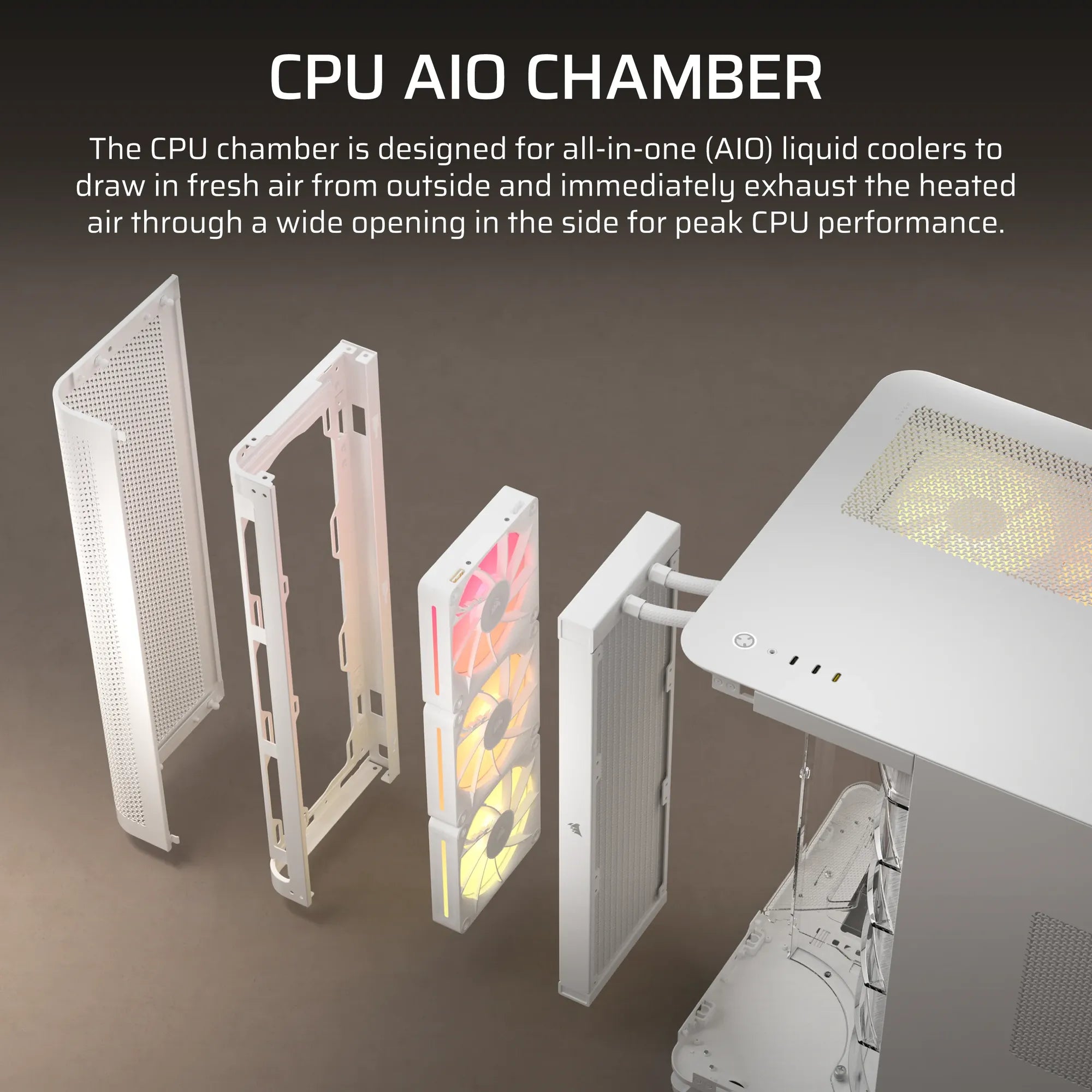 AIR 5400 LX-R RGB iCUE LINK Triple Chamber Mid-Tower PC Case ;3x Fans included;2x 2.5'' ; 1x 3.5''; White - image 8
