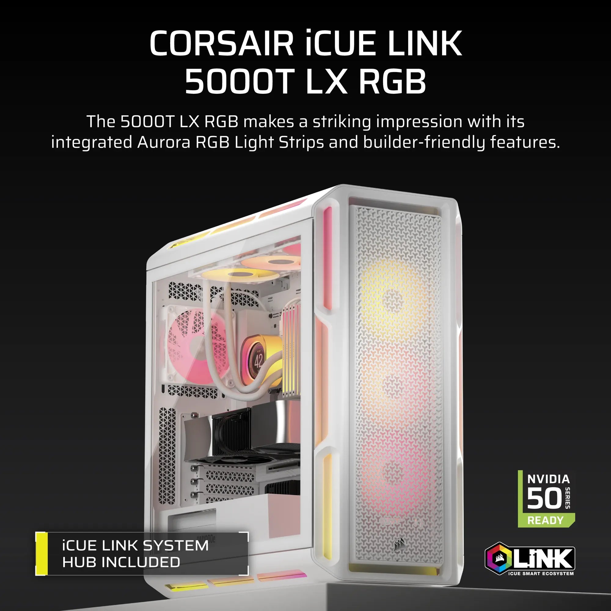 Corsair iCUE LINK 5000T LX RGB Mid-Tower PC Case; White - image 6