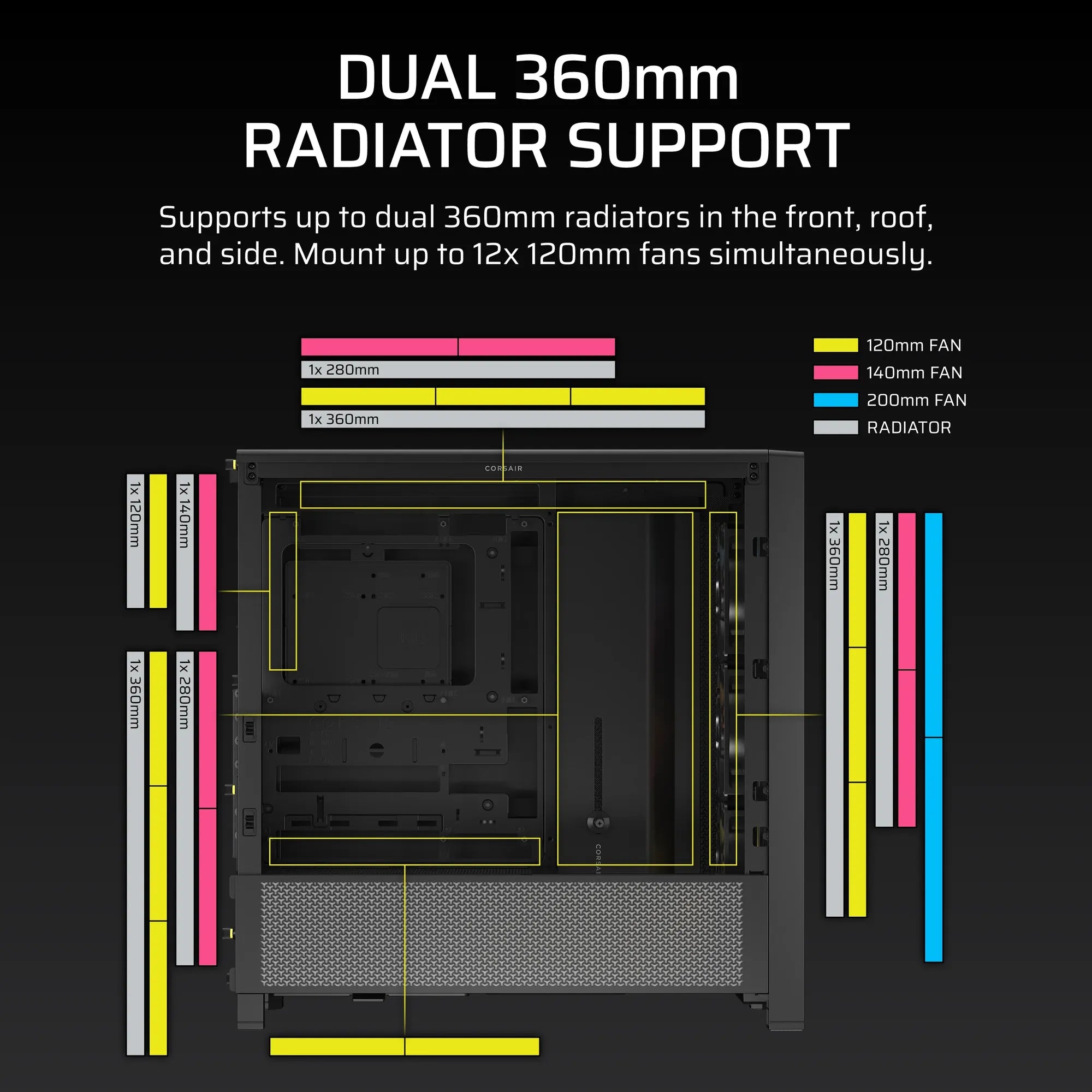 FRAME 4000D RS ARGB Black Mid-Tower PC Case; 2x 3.5'' |  2x 2.5'' Drive Bays; Up to 360mm Radiator; 3x RS ARGB PWM Fans; - image 6