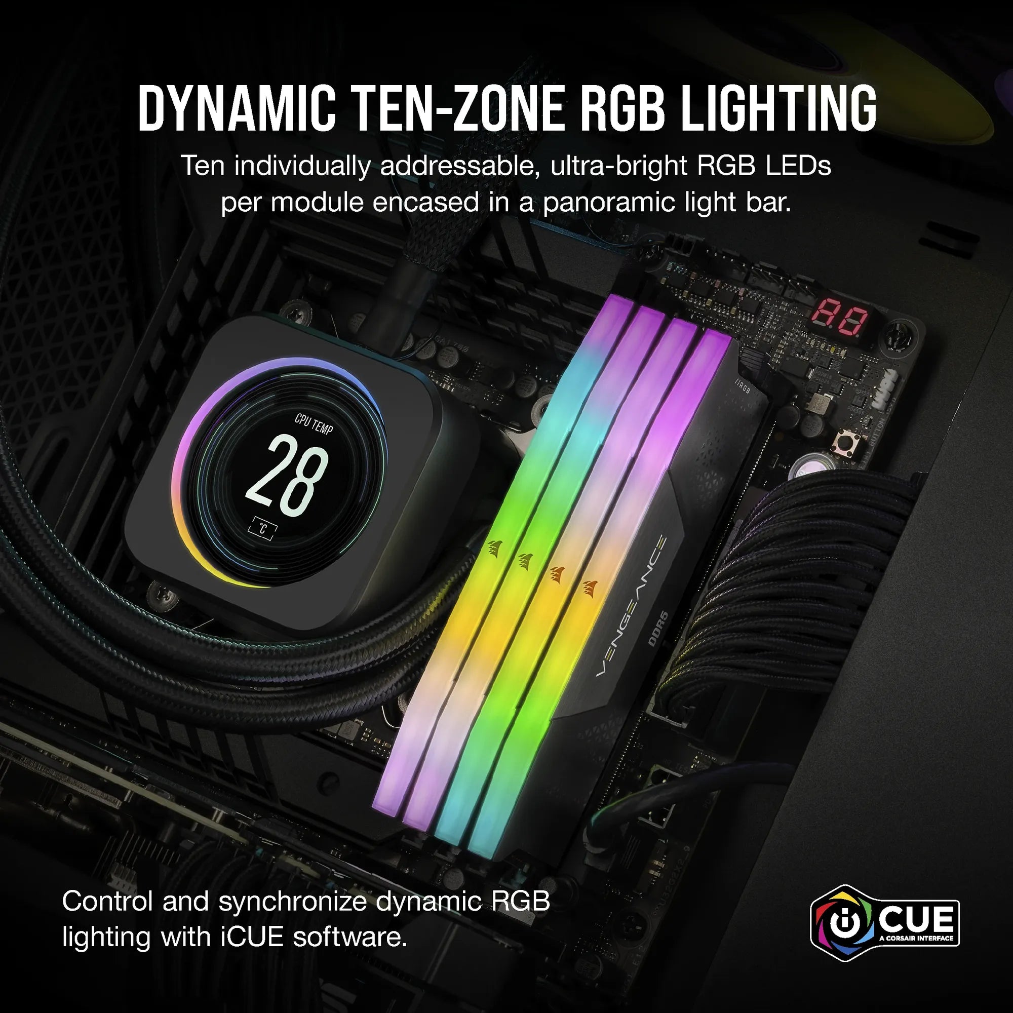 CORSAIR VENGEANCE RGB DDR5 16GB (2 x 8GB) DDR5 5200 CL40-40-40-77 1.25V Intel XMP - BLACK - image 4
