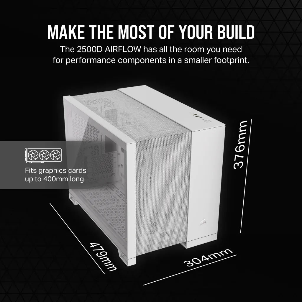 2500D Airflow White Mid-Tower Dual Chamber PC Case; 2x 3.5'' |  2x 2.5'' Drive Bays; Up to 360mm Radiator compatible - image 16