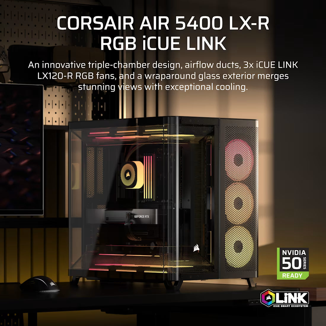 AIR 5400 LX-R RGB iCUE LINK Triple Chamber Mid-Tower PC Case ;3x Fans included;2x 2.5'' ; 1x 3.5'';  Black - image 13