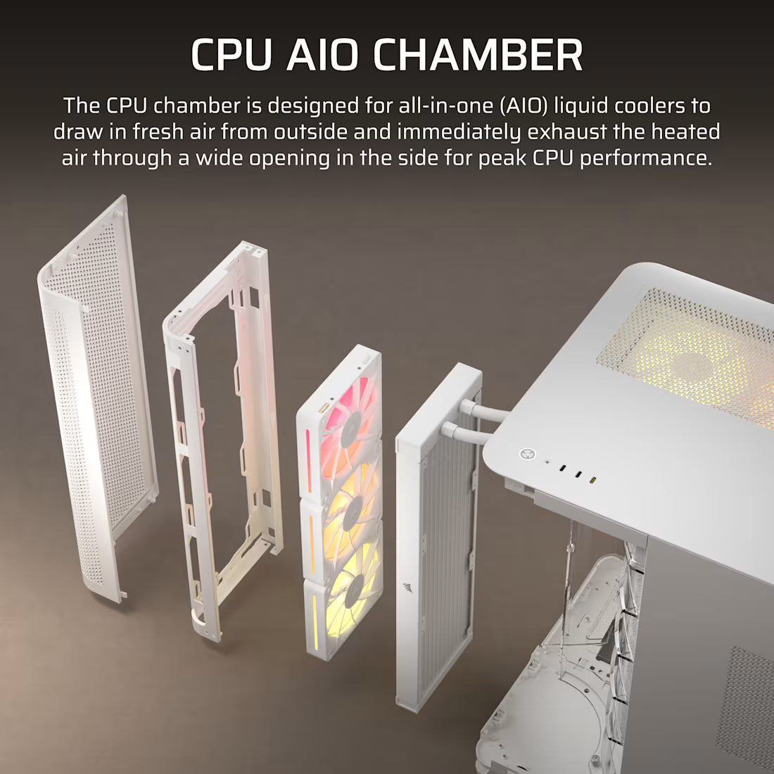 AIR 5400 LX-R RGB iCUE LINK Triple Chamber Mid-Tower PC Case ;3x Fans included;2x 2.5'' ; 1x 3.5''; White - image 13