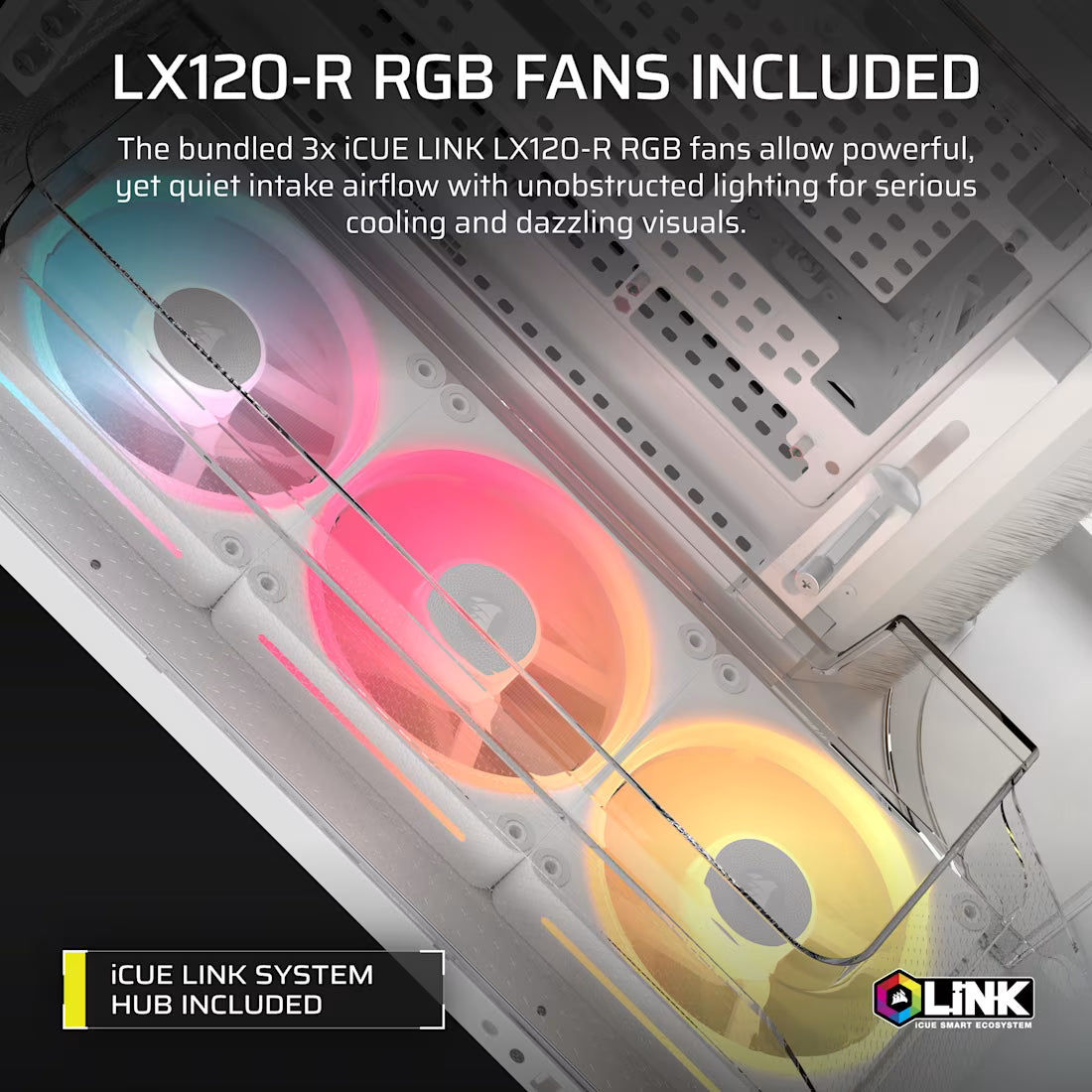 AIR 5400 LX-R RGB iCUE LINK Triple Chamber Mid-Tower PC Case ;3x Fans included;2x 2.5'' ; 1x 3.5''; White - image 14