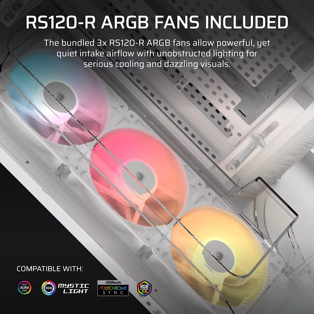 AIR 5400 RS-R ARGB Triple Chamber Mid-Tower PC Case ; 3x Fans Included; 2x 2.5'' ; 1x 3.5''  White - image 14