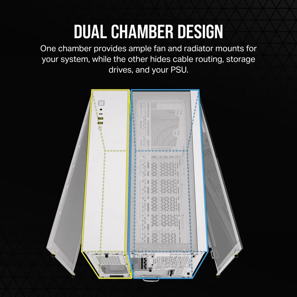 2500D Airflow White Mid-Tower Dual Chamber PC Case; 2x 3.5'' |  2x 2.5'' Drive Bays; Up to 360mm Radiator compatible - image 21