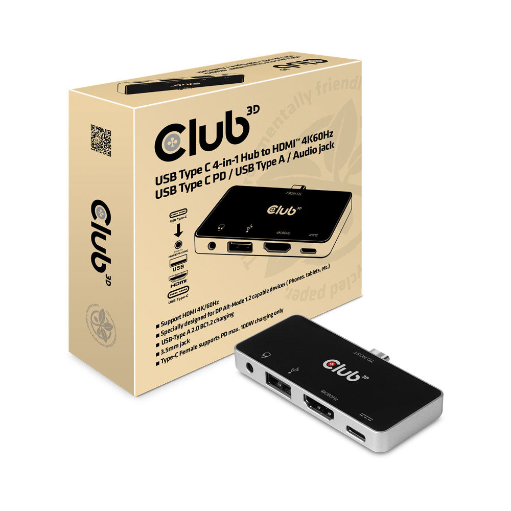 CLUB3D USB TYPE-C 4-IN-1 PORT REPLICATOR - HDMI, TYPE-C PD, USB-A & AUDIO (CSV-1591)