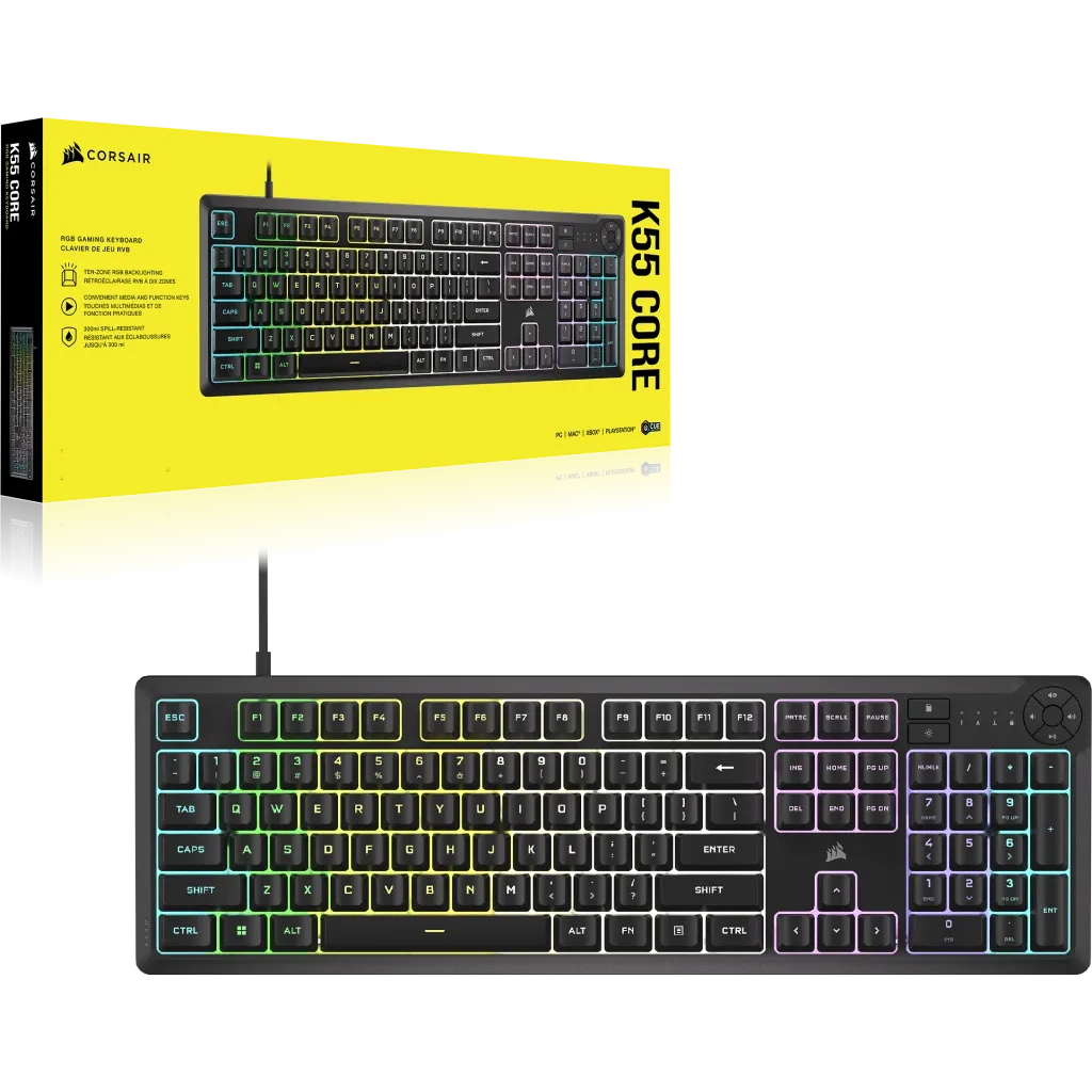 Corsair K55 Core Gaming Keyboard; Backlit Zoned RGB LED; Rubberdome - image 11