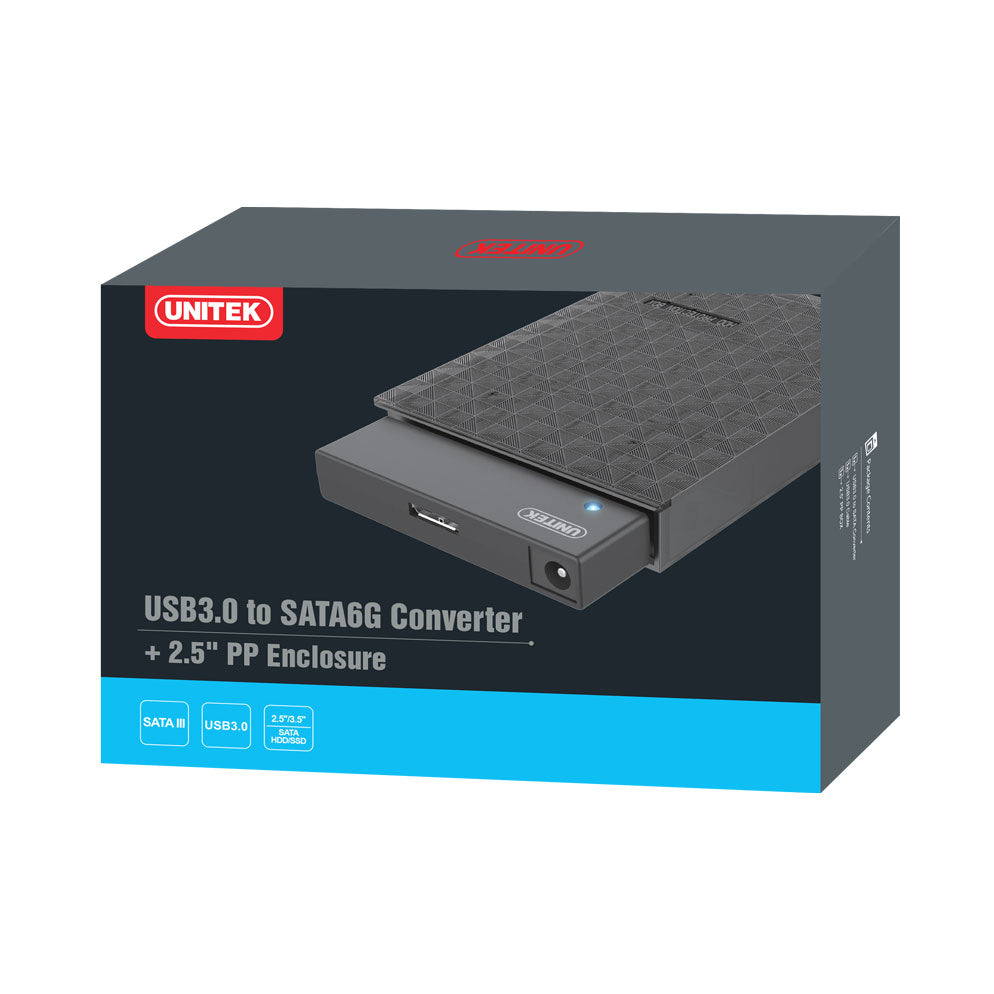 UNITEK USB3.0 TO 2.5"' SATA HDD/SSD ADAPTER INCLUDING ENCLOSURE