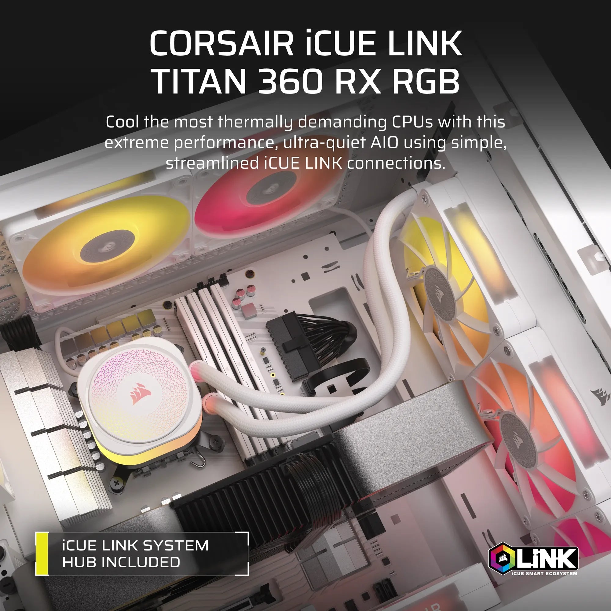 Corsair iCUE LINK TITAN 360 RX RGB Liquid CPU Cooler - White _ RX120 RGB Fans _ Fits Intel LGA 1851/1700; AMD® AM5/AM4. - image 7