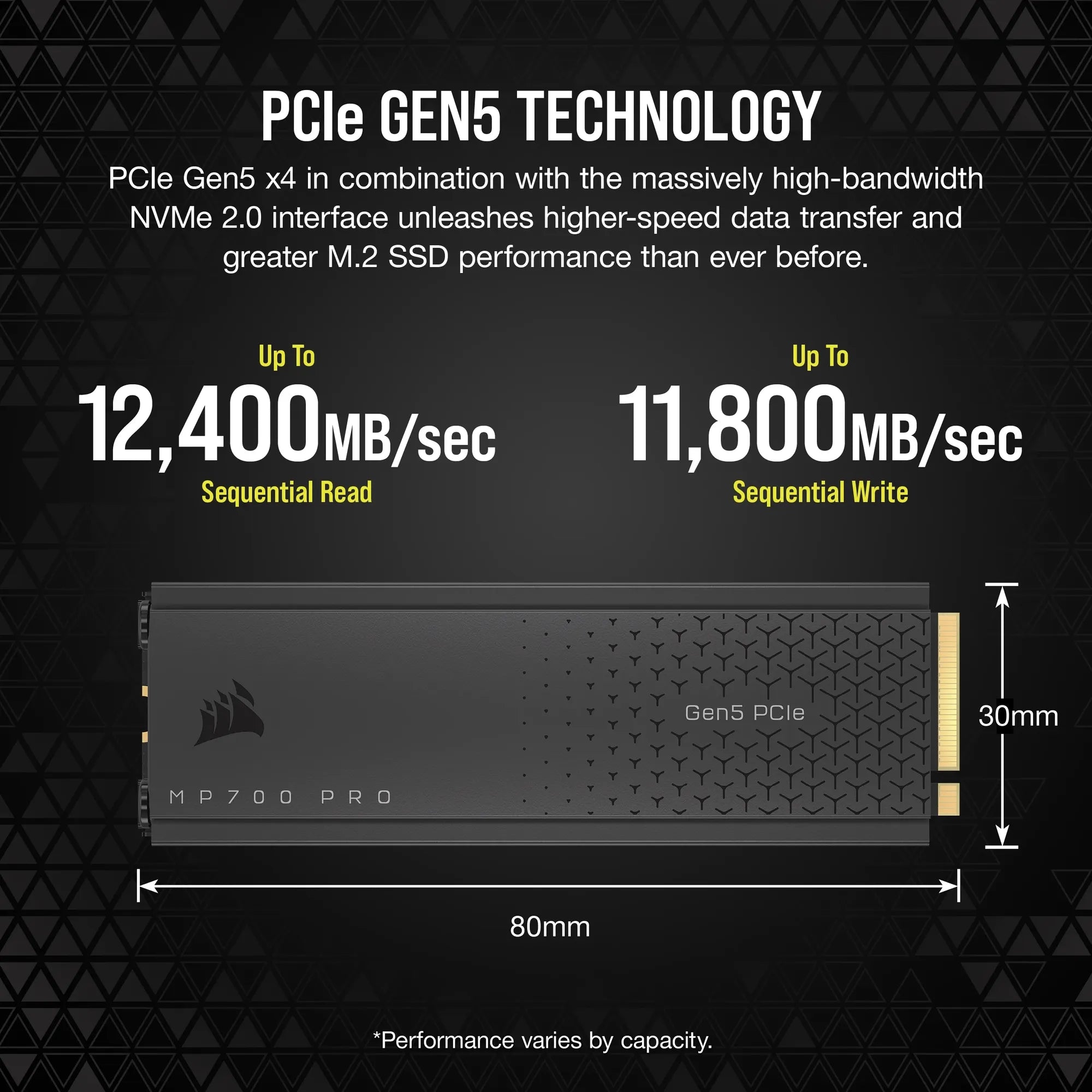 Corsair MP700 PRO 2TB M.2 NVMe PCIe Gen. 5 x4 SSD with Cooler; Read Up To 12 400MB/s; Write up to 11 800MB/s - image 9