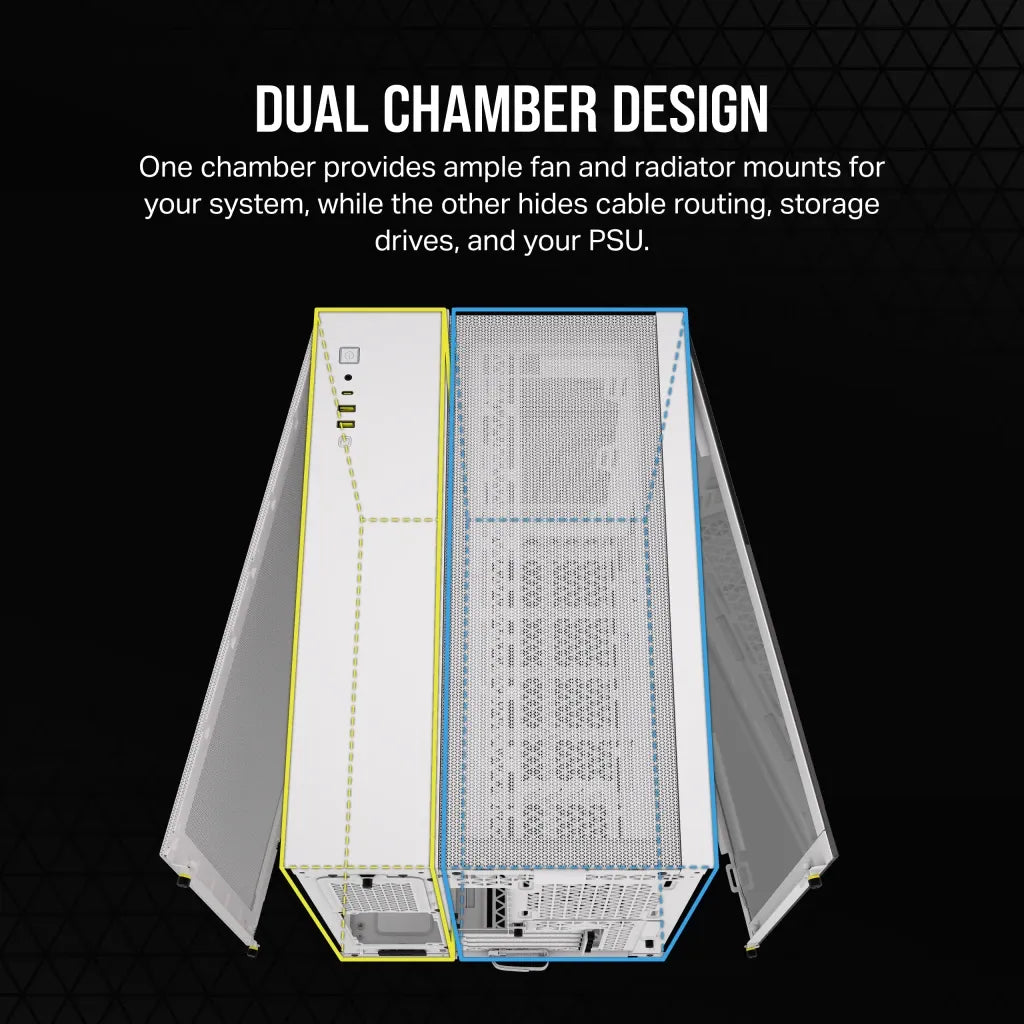 2500D Airflow White Mid-Tower Dual Chamber PC Case; 2x 3.5'' |  2x 2.5'' Drive Bays; Up to 360mm Radiator compatible - image 24