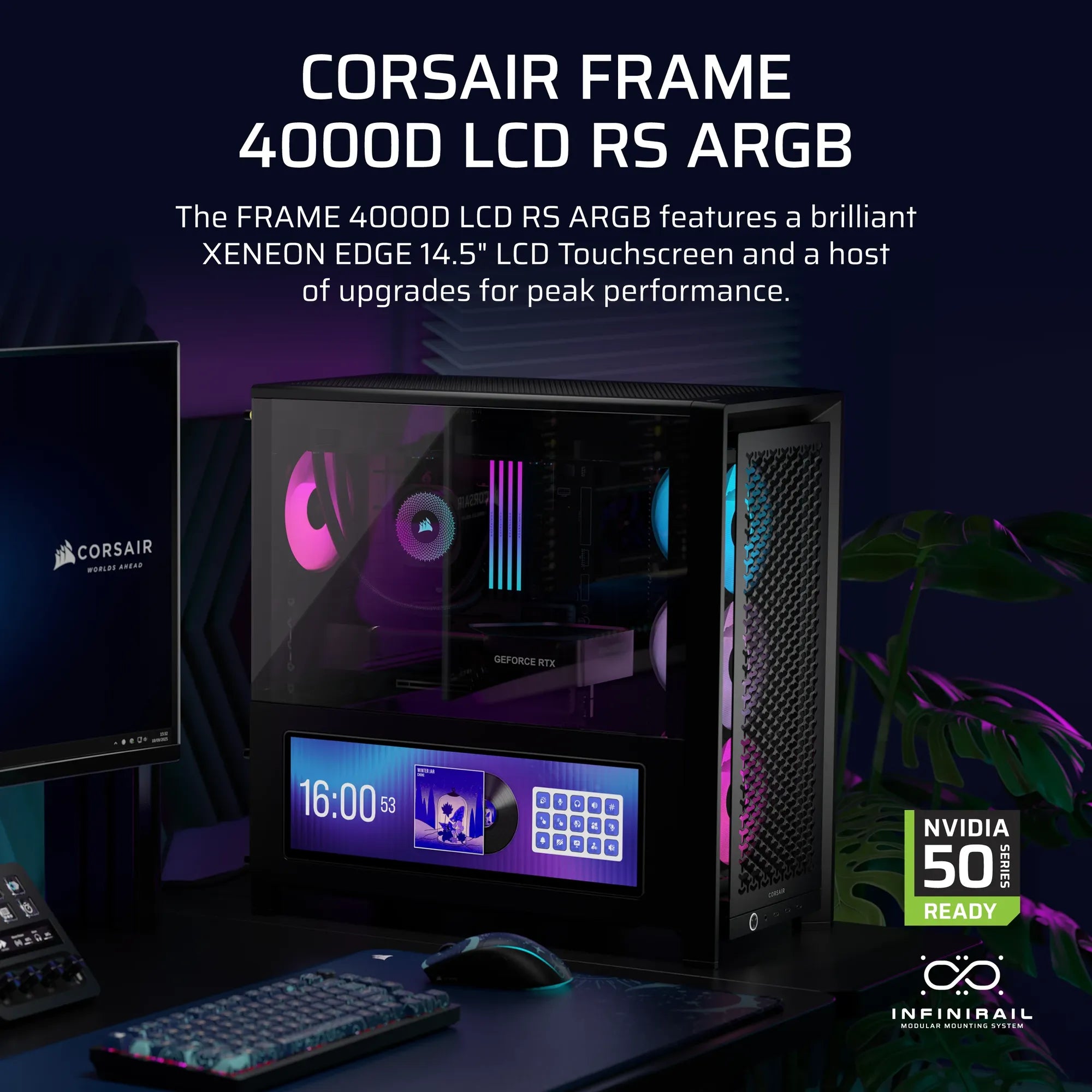 FRAME 4000D LCD RS ARGB Premium Mid-Tower PC Case; Includes 4x RS120 PWM ARGB Fans; XENEON EDGE; Black. - image 8