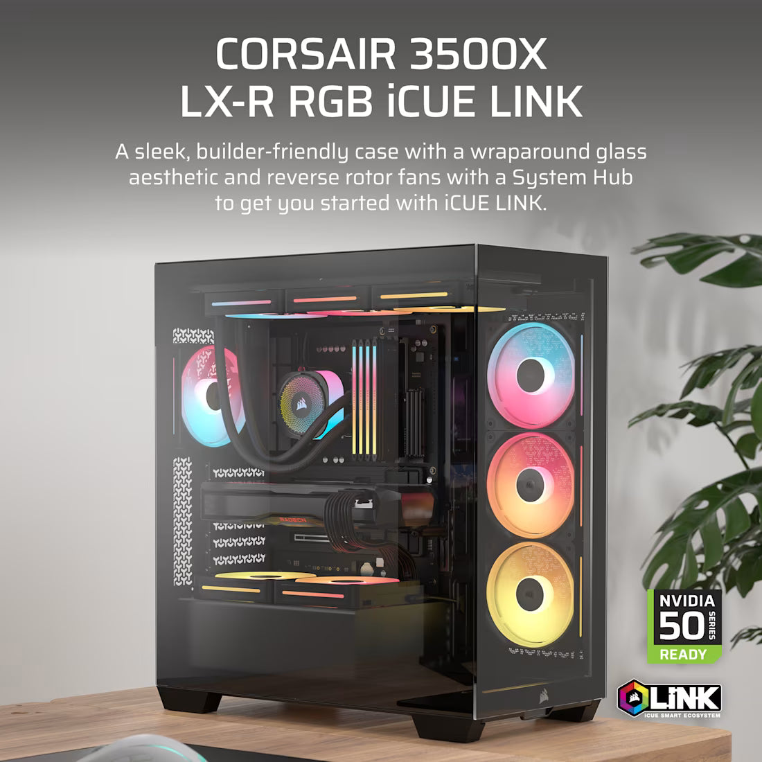 3500X LX-R RGB iCUE LINK Tempered Glass Mid-Tower PC Case; 3x Fans included; 2x 2.5'' ; 2x 3.5''; Black - image 3