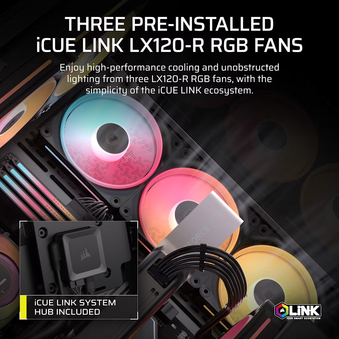 3500X LX-R RGB iCUE LINK Tempered Glass Mid-Tower PC Case; 3x Fans included; 2x 2.5'' ; 2x 3.5''; Black - image 4