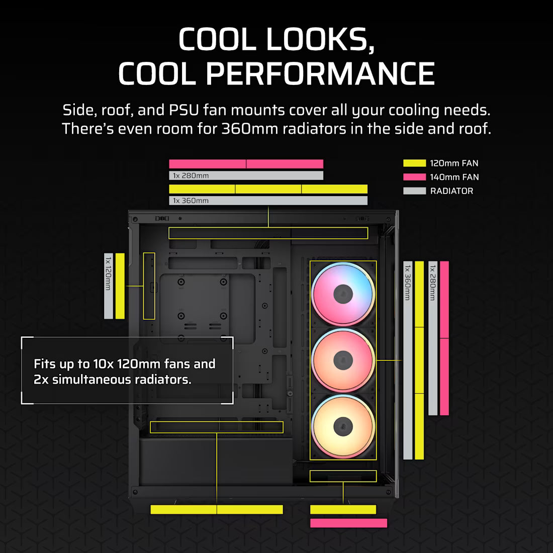3500X LX-R RGB iCUE LINK Tempered Glass Mid-Tower PC Case; 3x Fans included; 2x 2.5'' ; 2x 3.5''; Black - image 6