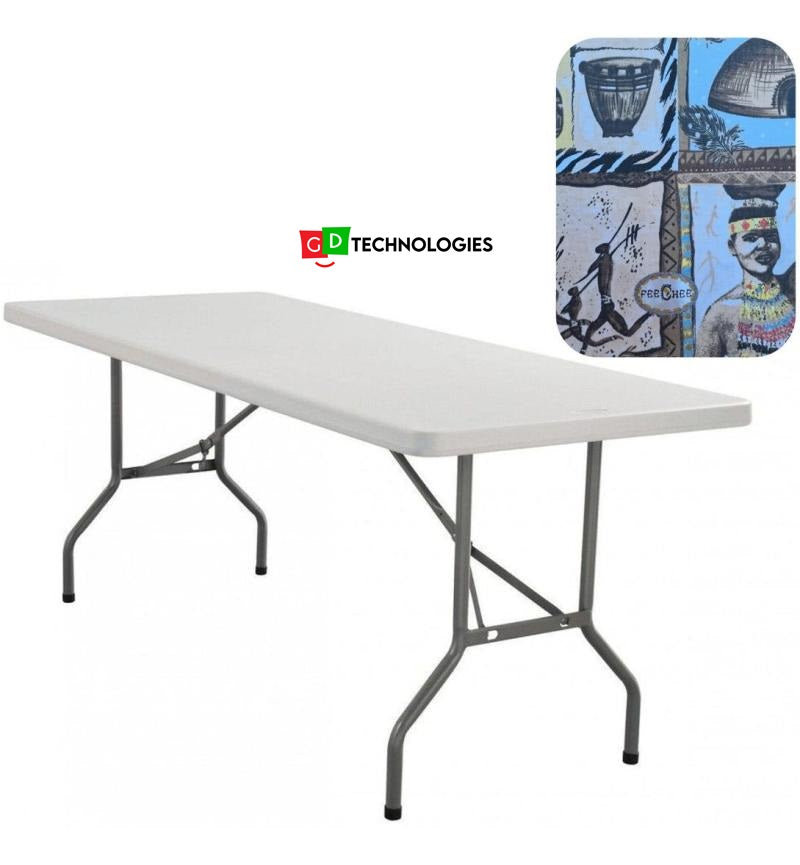 SILKINDER FOLDING CAMPING TABLE WITH TRIBAL ART TABLE RUNNER
