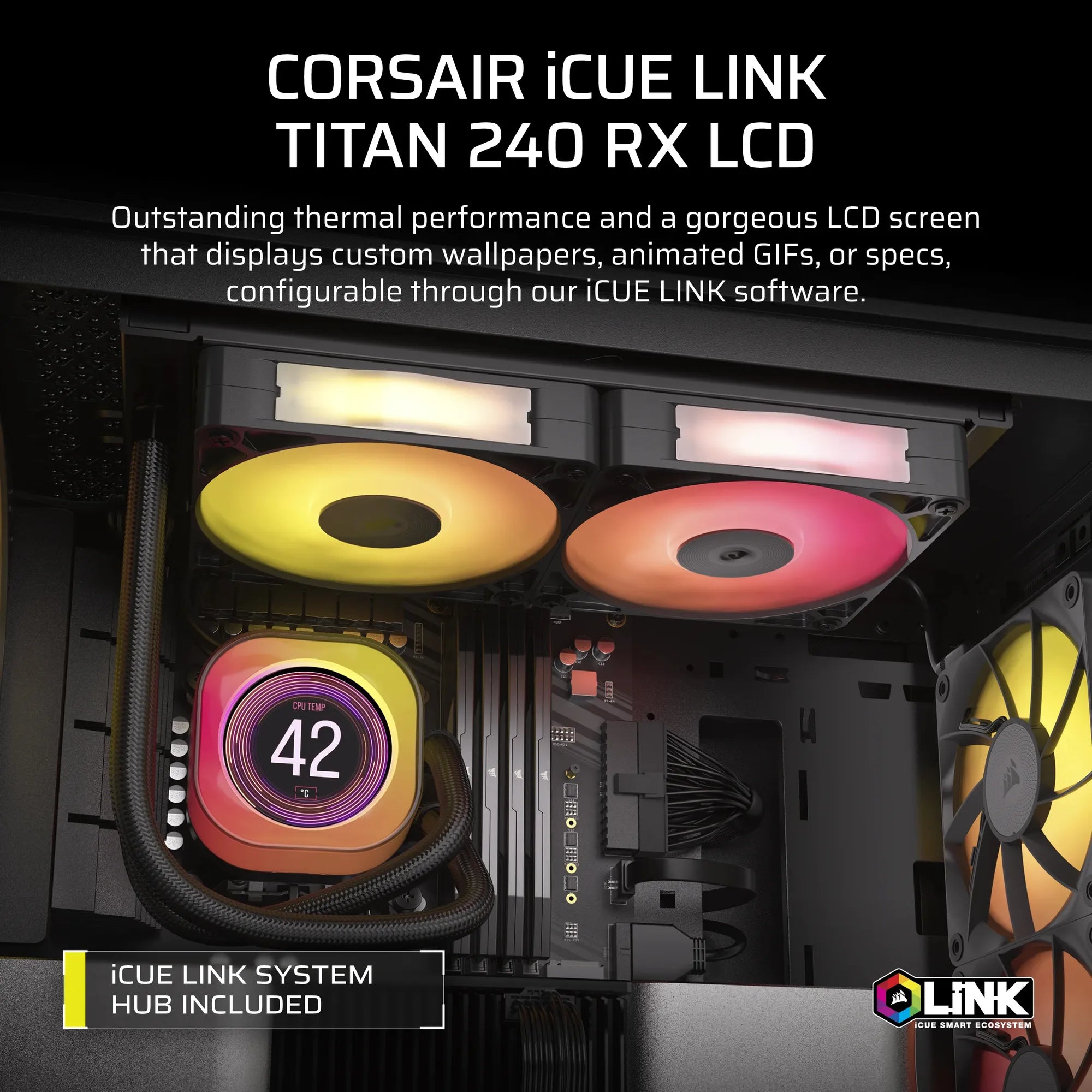 Corsair iCUE LINK TITAN 240 RX LCD Liquid CPU Cooler – RX120 RGB Fans – Fits Intel® LGA 1851/1700; AMD® AM5/AM4. - image 10