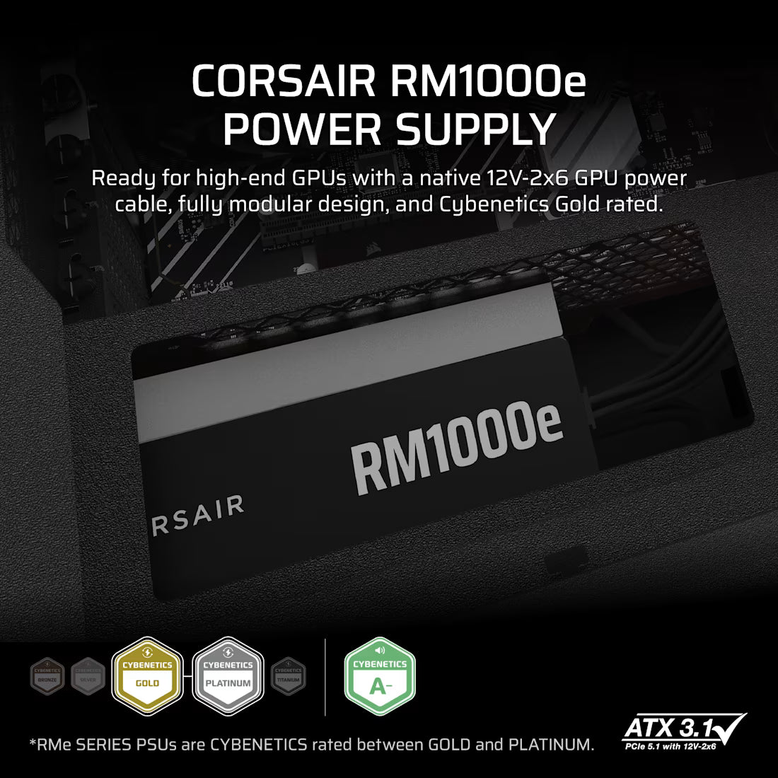 Corsair RM Series RM1000e _ 1000 Watt 80 PLUS Gold Fully Modular ATX PSU; ATX 3.1 and PCIE 5.1 ; 7yr Warranty - image 2