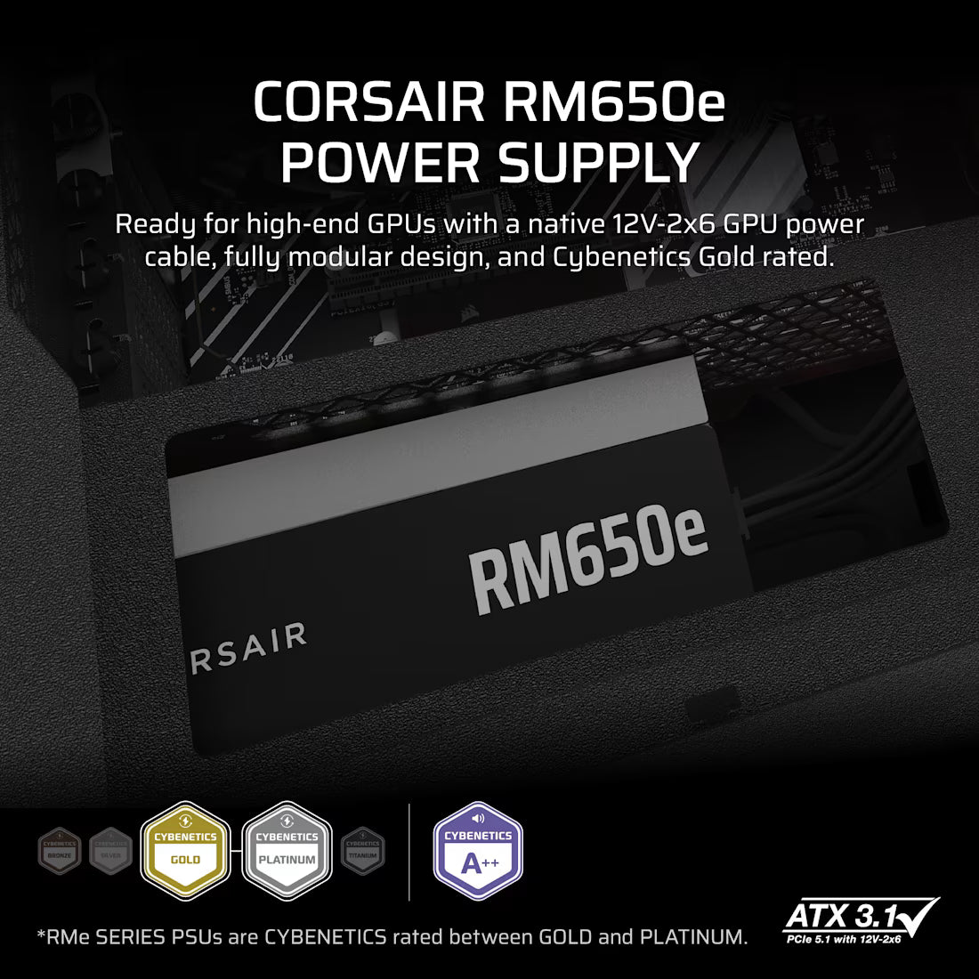 Corsair RM Series™ RM650e — 650 Watt 80 PLUS Gold Fully Modular ATX PSU; ATX 3.1 and PCIE 5.1 ; 7yr Warranty - image 2