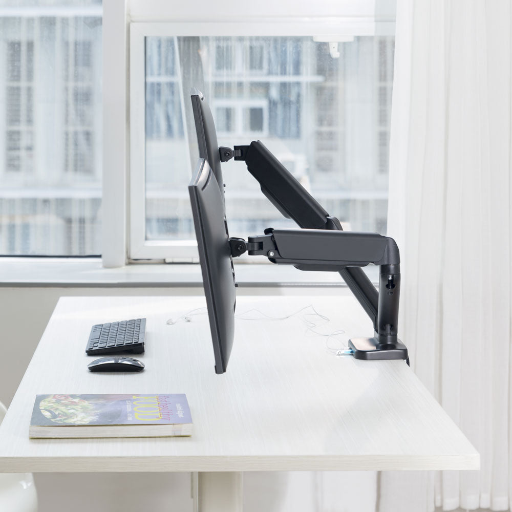 LINKQNET LDT46-C024U | 17-32" DUAL MONITOR SPRING-ASSISTED DESKTOP BRACKET WITH USB AND AUDIO POR