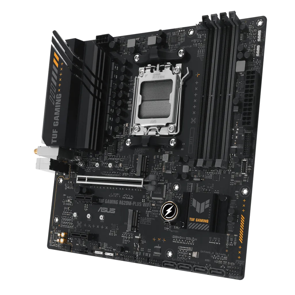 ASUS TUF GAMING A620M-PLUS WIFI, AMD, Socket AM5, AMD Ryzen 5 7th Gen, AMD Ryzen 7 7th Gen, AMD Ryzen 9 7th Gen, DDR5-SDRAM, 128 GB, Dual-channel