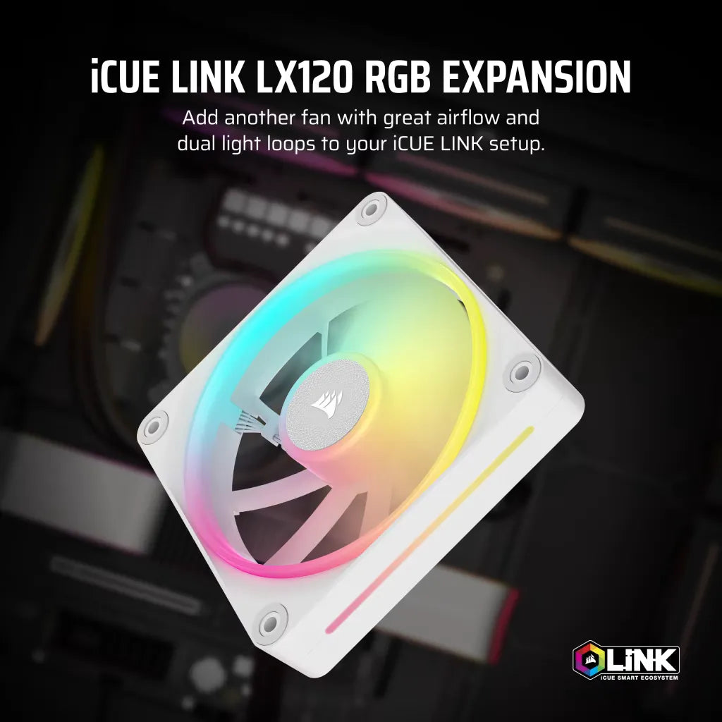 Corsair iCUE LINK LX120 RGB 120mm PWM Fan - Dual Light Loops – Requires iCUE LINK System Hub (Sold Separately) - White - image 9