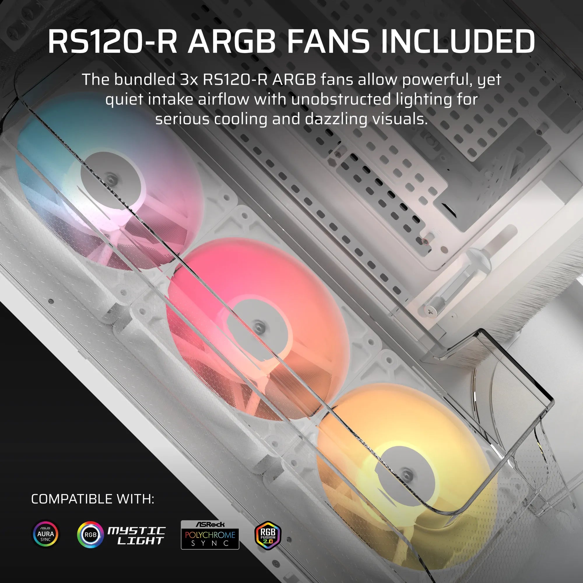 AIR 5400 RS-R ARGB Triple Chamber Mid-Tower PC Case ; 3x Fans Included; 2x 2.5'' ; 1x 3.5''  White - image 17