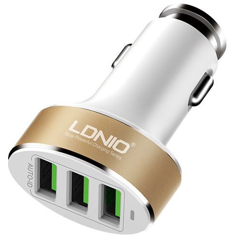 LDNIO 3 PORT USB CAR CHARGER - ROSEGOLD - image 2