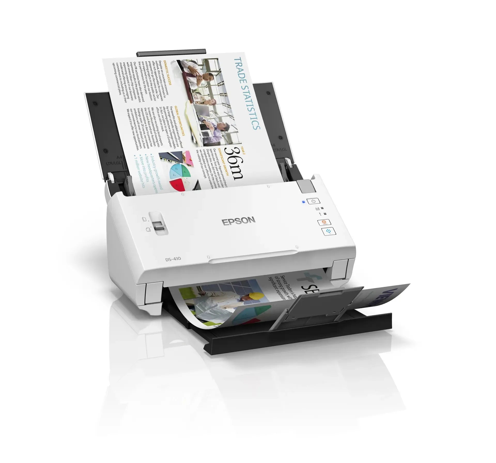 Epson WorkForce DS-410-Sheetfeed;A4 A3 with stitching; Duplex; 600x600DPI; 35ppm; Single Pass Dual; Ddaily Duty Cycle 4000. USB - image 2