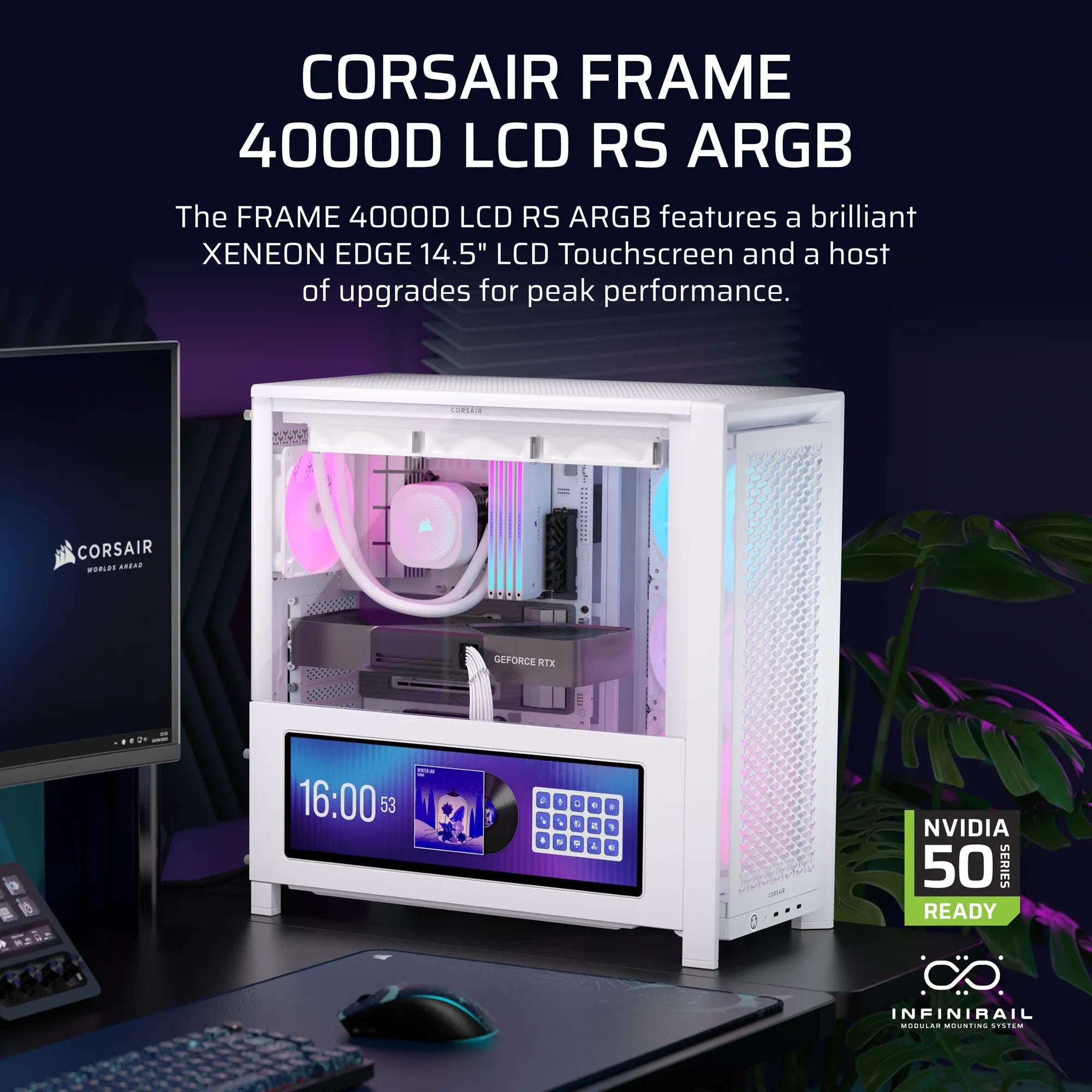 FRAME 4000D LCD RS ARGB Premium Mid-Tower PC Case; Includes 4x RS120 PWM ARGB Fans; XENEON EDGE; White. - image 9