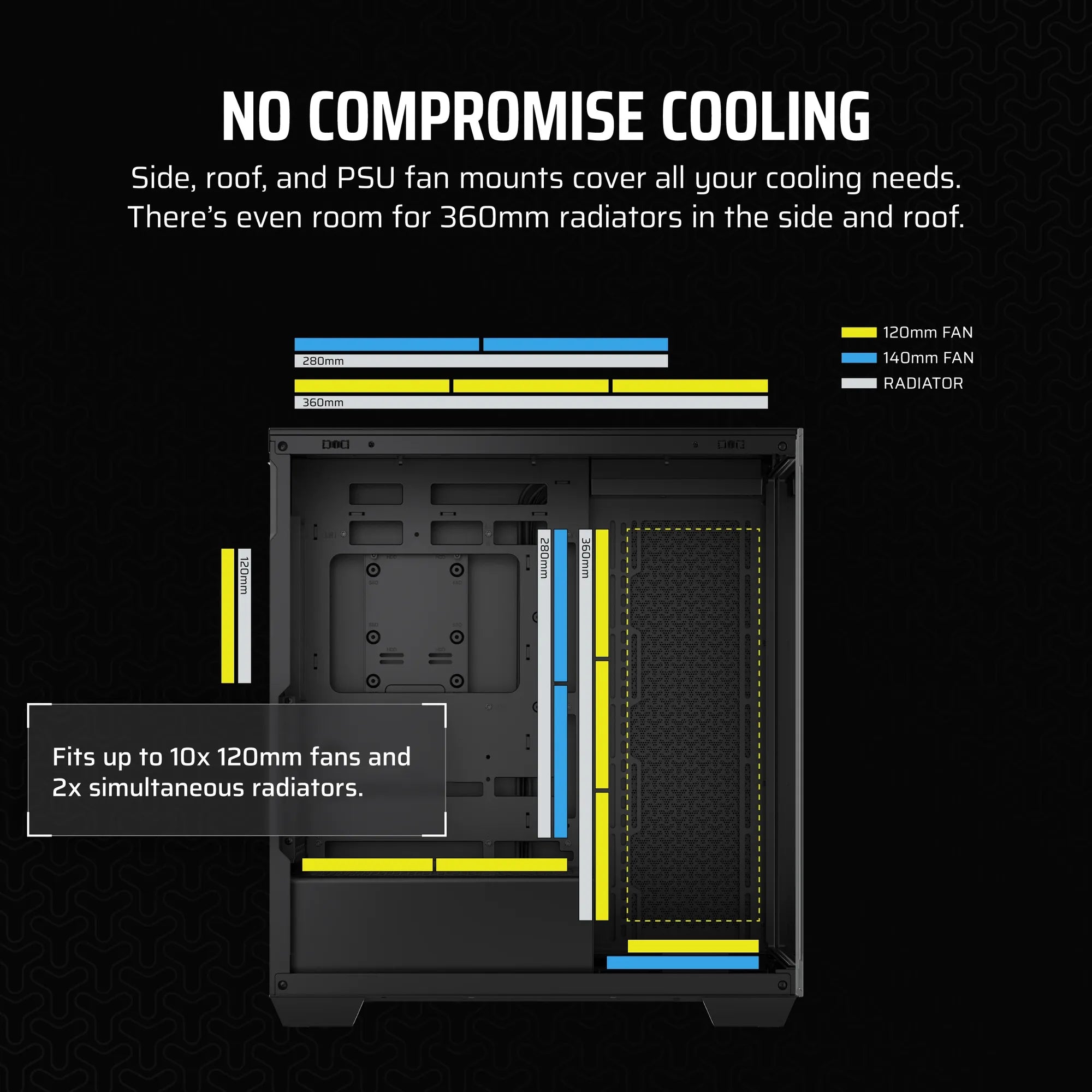 3500X Tempered Glass Black Mid-Tower PC Case; 2x 3.5'' |  2x 2.5'' Drive Bays; Up to 360mm Radiator compatible - image 10