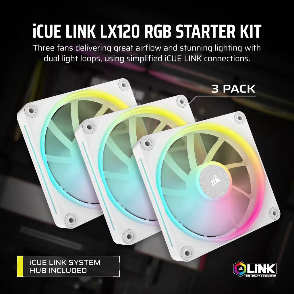 CORSAIR LX RGB Series; iCUE LINK LX120 RGB White; 120mm Fan; Triple Pack - image 9