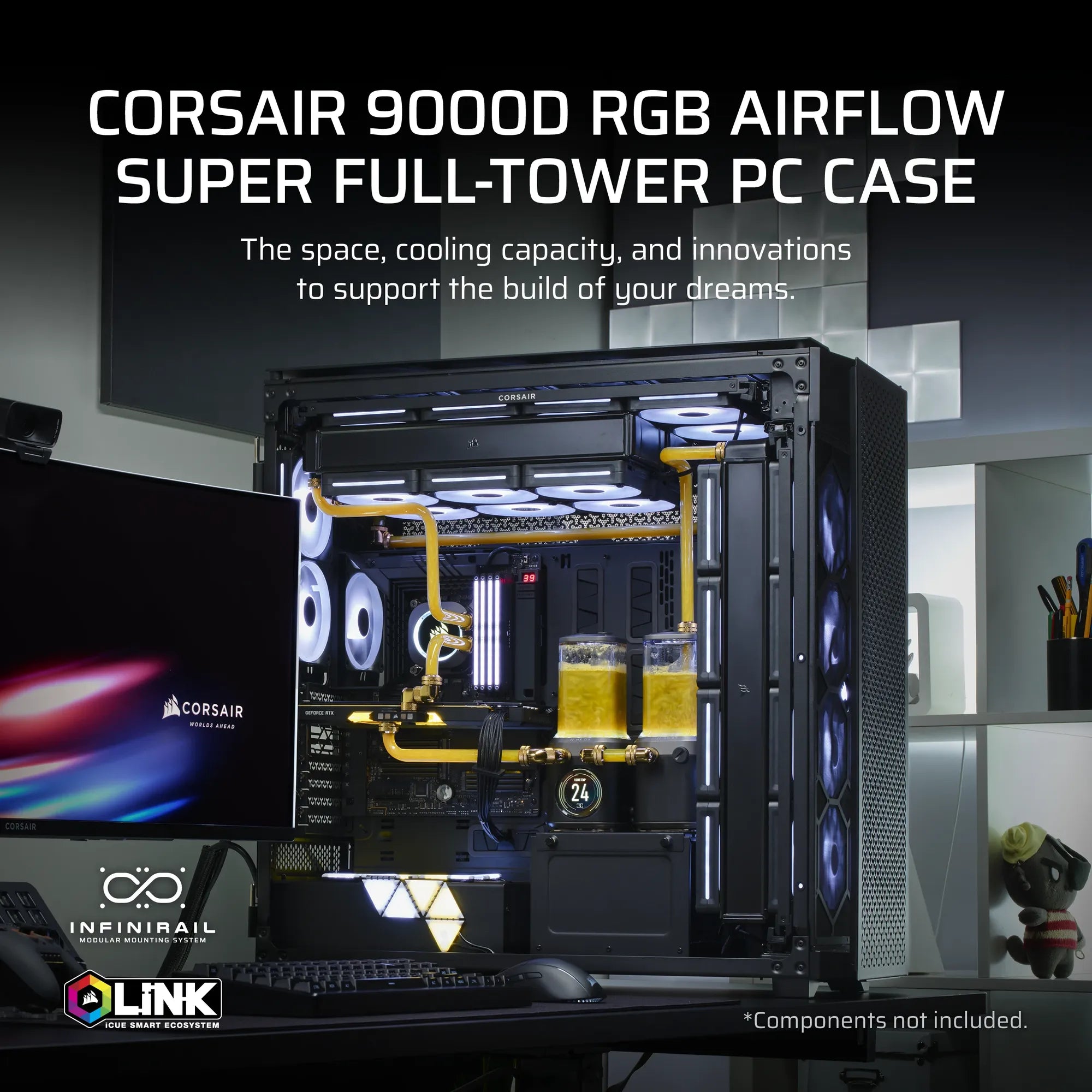 iCUE LINK 9000D AIRFLOW Tempered Glass Super-Tower; Supports  18x 120mm fans - Black - image 15