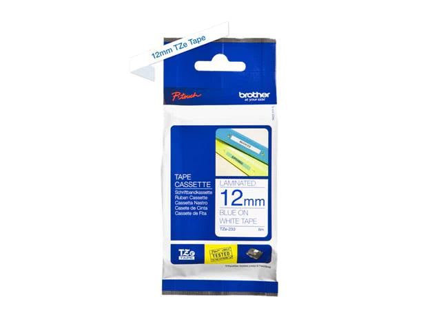 Brother TZE Blue on White Tape 12mm (8metres)