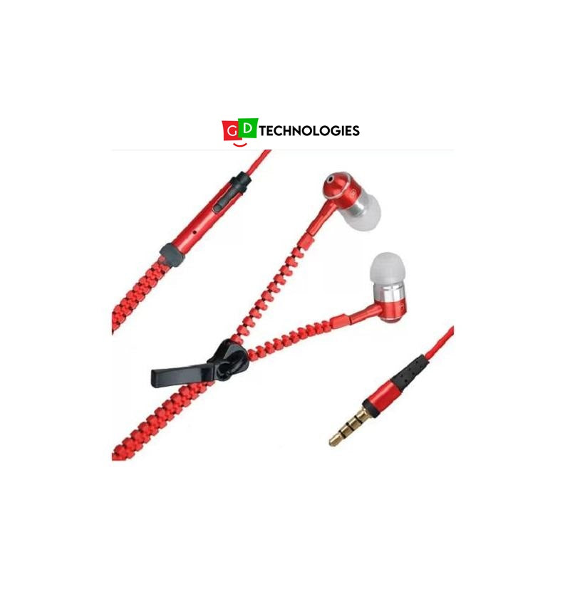 MICROWORLD EARBUD + MIC: ZIPPER: RED