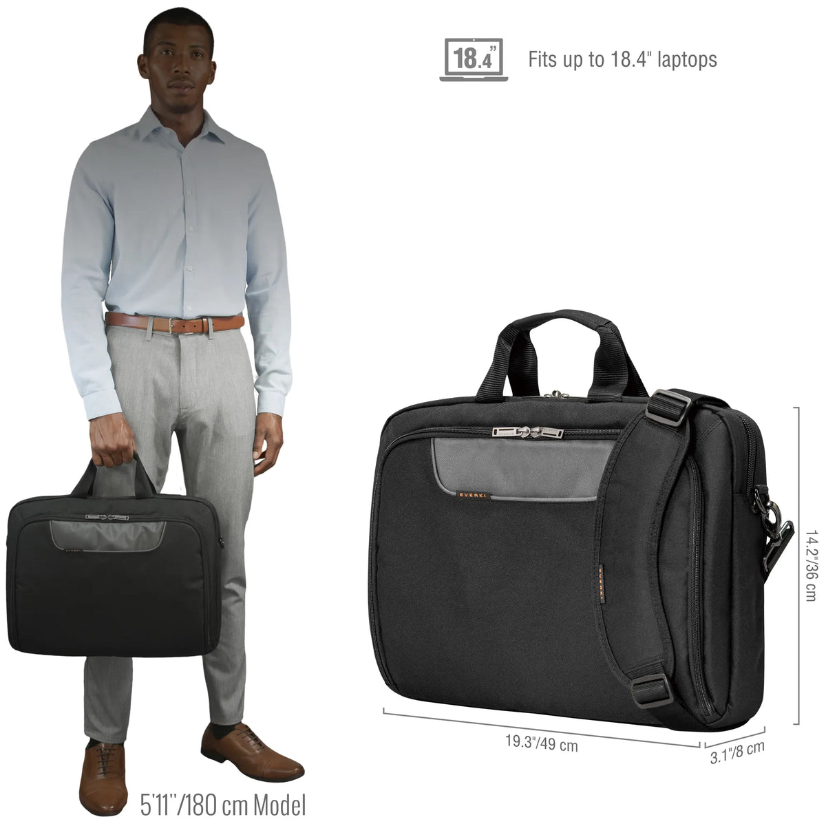 EVERKI ADVANCE BRIEFCASE | Fits up to 18.4 inch laptops | Trolley handle pass-through | Ergonomic two-way shoulder strap - image 8