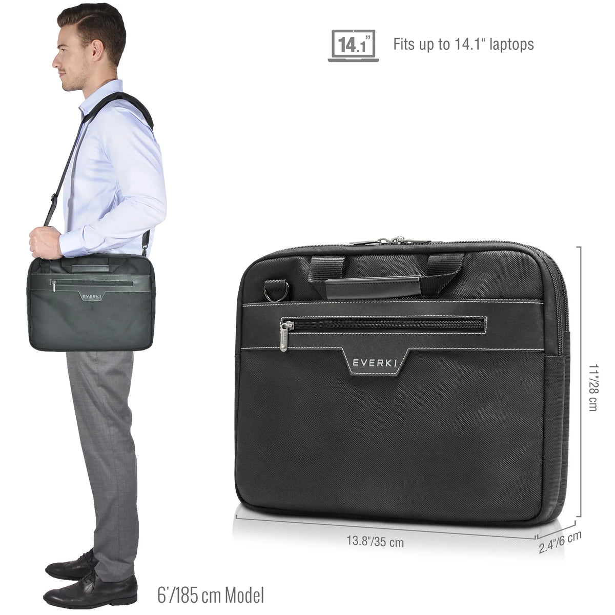 EVERKI BUSINESS BRIEFCASE | Fits up to 11.1 inch laptops | Leather handles and accents | Trolley handle pass-through - image 15